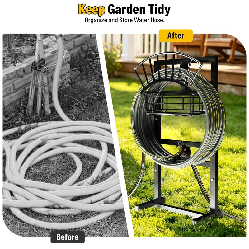 Heavy Duty Garden Hose Holder include 45ft Rubber Hose 5/8"