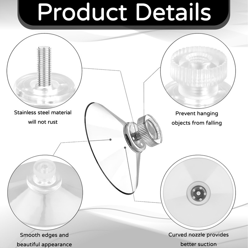 Pack of 16 Suction Cups with Thread, Transparent Suction Cups