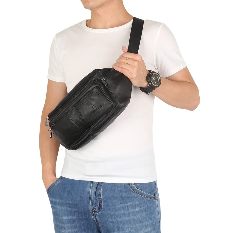 ZZNICK Genuine Leather Fanny Pack/Waist Bag/Organizer with Adjustable Belt, Multiple