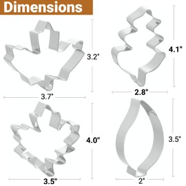 JOB JOL Fall Leaf Cookie Cutters 4 PCS, 3.5'', 3.75'', 4'', for Thanksgiving