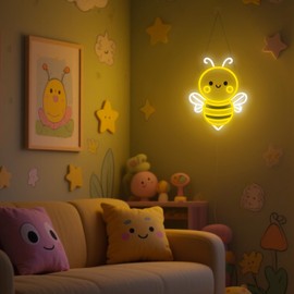 Bee Neon Signs for Wall Decor, Neon Lights for Bedroom Living Room Office Patio Garden Stores, 5V USB Power with Hanging Chain Hooks