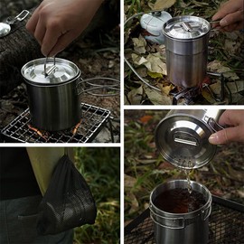 KOVKCOVB 2PCS Stainless Steel Camping Cups with Measurement Scale,980ml and 700ml Camping Mugs, Packbacking Pot for Outdoor and Hiking