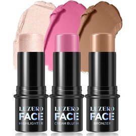 Palo de reparación, Juego de 3 Barras de Contorno con Pinceles de Resaltador,Bronceador y Tonos de Rubor Lápiz de Contorno no Graso Impermeable,Potentes Funciones de Resaltado, Contorneo, Doble Cejas, Maquillaje Facial y Base de Rubor. (3PCS)