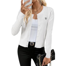 Arach&Cloz Womens Lightweight Summer Cardigan Sweater 2025 Fashion Casual Long Sleeve Cable Knit Tops Off-White L