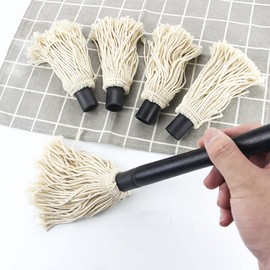 Grill Basting Mop, YFWOOD 18 Inch Grill Basting Brush BBQ Mop Black Wooden Long Handle with 4 Extra Replacement Heads for Grilling Smoking Barbecue Steak