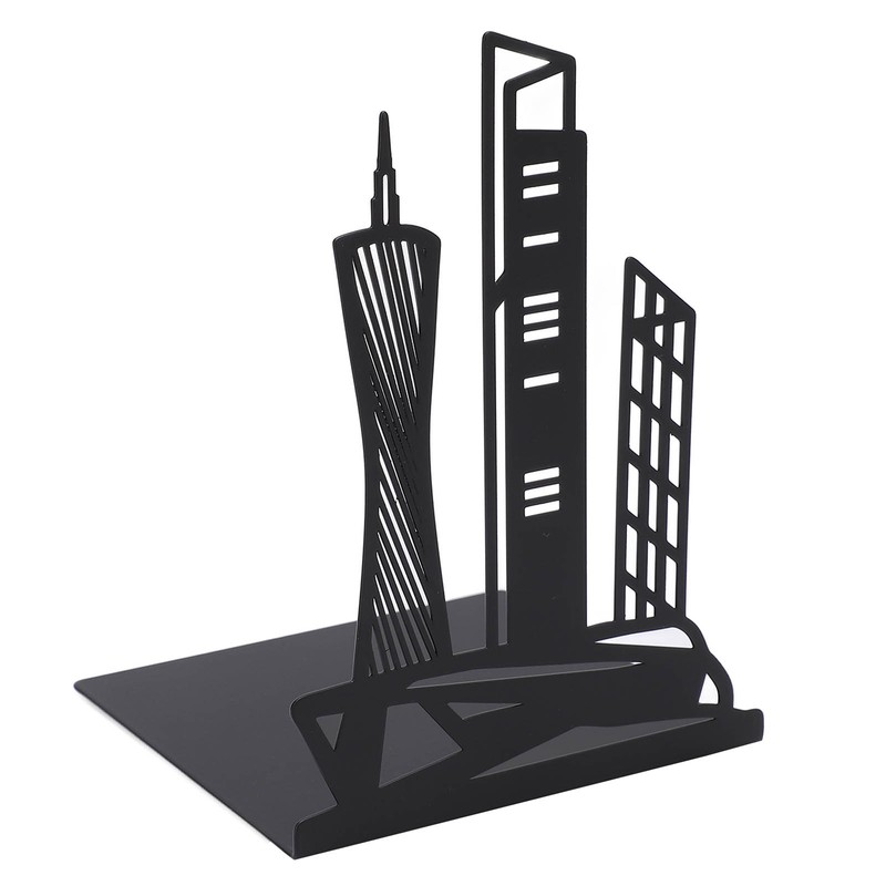 4pcs Bookends Black Architectural Style Decorative Non Slip Metal Desktop