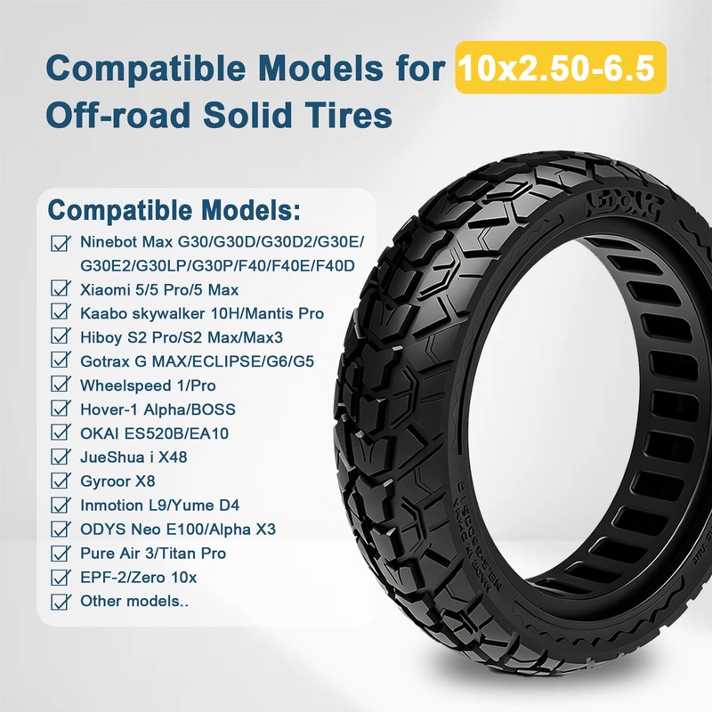 60/70-6.5 Scooter Tire Tubeless, 10x2.50 Front or Rear Replacement Explosion-Proof