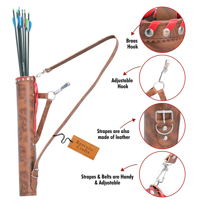 Brown Leather Quiver Traditional Leather Archery Quiver Arrow Holder Waist/Hip