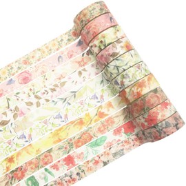 HASTHIP® Set de 10 Cintas Washi Rollos Florales de Primavera Cintas Decorativas para Manualidades DIY, Diario, Envoltura de Regalos y Scrapbooking