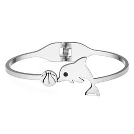 NEWEI Cute Dolphin Bracelet Stainless Steel Octopus Whale Cuff Bracelet Bangle 18Kk Gold Sea Animals Jewellery Charms Accessories Gifts for Women Girls, Stainless Steel, Zircon gemstone.
