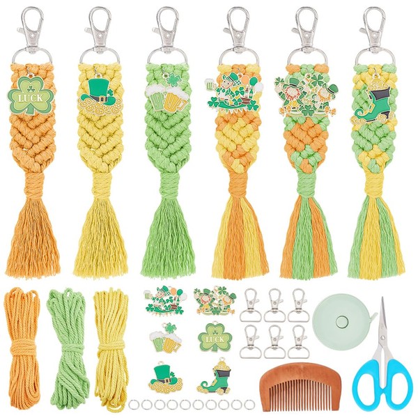 INFUNLY 6 Sets DIY Macrame Keychain Kit with Clover Pendant
