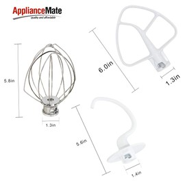 Appliancemate K45DH Dough Hook&K45B Coated Flat Beater&K45WW Wire Whip 3piece Set Compatible With Kenmore Mixer