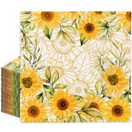 FYSUIMU 100Pcs Sunflower Napkins Watercolor Sunflower Disposable Napkins Yellow Floral Paper Luncheon Dinner Napkins for Spring Summer Party Table Supplies