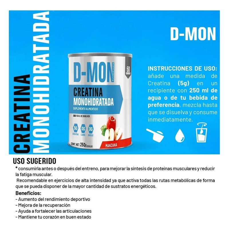 Creatina Monohidratada En Polvo 250g D-mon 50 Servicios
