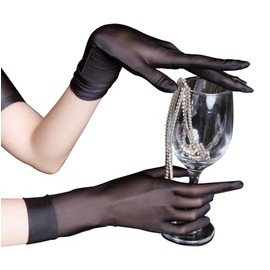 YUDATPG Women's Short Wrist Length Gloves 1920s Opera Wedding Elegant Gloves Bridgetown Dance Party Tea Party Accessories for Women (Black)