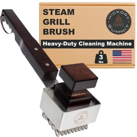 Steam Grill Brush Bristle-Free – Stainless Steel, No-Wire BBQ Grill Brush - Steams Ice as it Cleans Grates – 3 Lb., Heavy-Duty Cleaning Machine by Hickory Summit