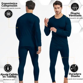 FANBOLD Ropa Termica Hombre Frio,Ropa Interior Térmica,Conjunto Playera Termico y Pantalon Termicos,Ropa Capa Base Invierno Hombre para Nieve o Esquiar,Conjunto Termico Frio Ultra Suave(M,Marino)