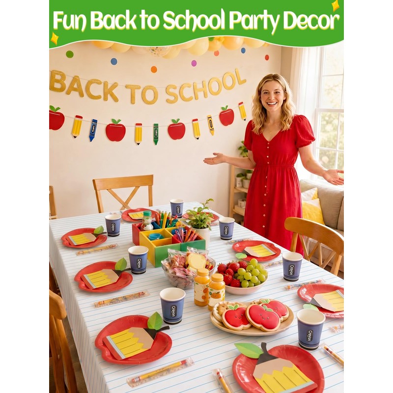 Alphatool Back to School Party Tableware Decoration Set Serves 24