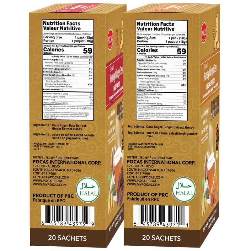 Pocas Honey Ginger Instant Tea Powder, Original & Date Variety