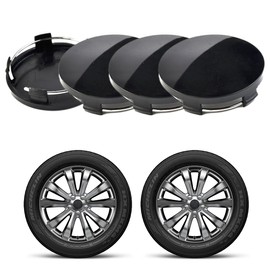 Pack of 4 Wheel Hub Caps, Universal Hub Caps for Rims, ABS Wheel Hub Cover, Polished Surface, Car Accessories, Black (OD 60 mm ID 56 mm)