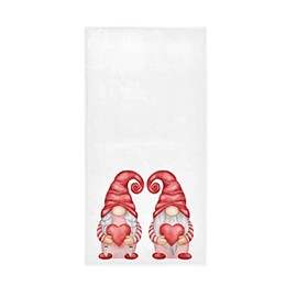 ALAZA Gnomes Couple Valentines Day Hand Towel Yoga Gym Cotton Face Spa Towels Absorbent Multipurpose for Bathroom Kitchen Hotel Home Decor Set 15x30 Inch