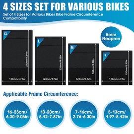 TYBYBB Bicycle Frame Protection Carbon Frame Protector for MTB E-Bike Bike BMX Frame Protection Transport Protection Frame Bicycle Suitable Accessories Set of 4 Neoprene Rubber Velcro Black