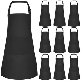 Bouiexye 10 Pack Kids Apron Adjustable Children Apron with 2 Pockets Children Chef Painting Aprons for Cooking Baking Painting Crafts Making (Black)