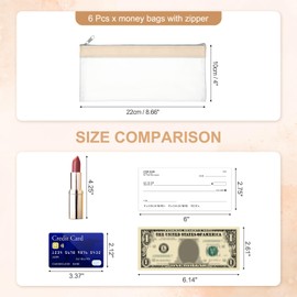 PATIKIL 8.7x3.9 Inch Money Bags with Zipper, 6 Pcs Clear PVC Cash Deposit Bank Pouch Envelopes Makeup Bag Check Wallet for Coin Cosmetics Bill, Beige