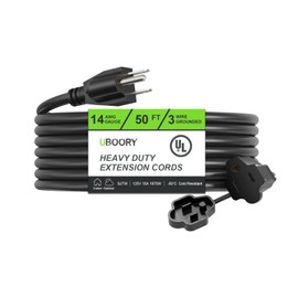 UBOORY Outdoor Extension Cord Waterproof 50 FT, Black 14/3 SJTW Heavy Duty, Flexible 100% Copper 3 Prong Extension Cord for Lawn, Garage,UL Listed