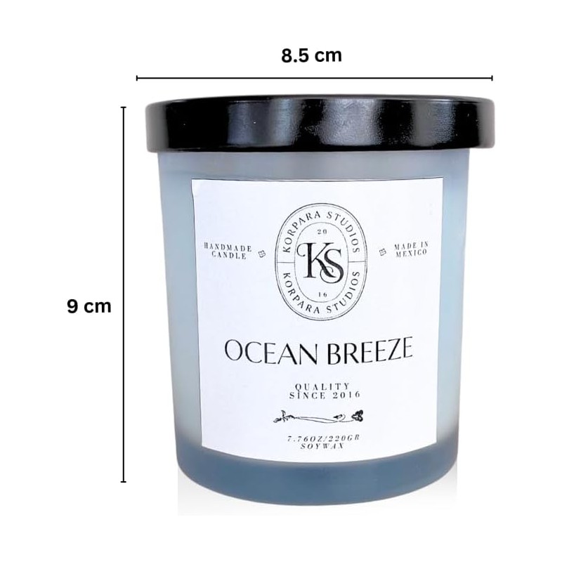 Vela aroma Ocean Breeze. Vela relajante de cera de soya.