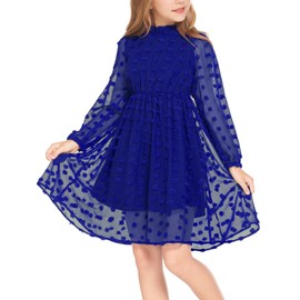 Arshiner Dresses Girls Elegant Ruffle Collar Long Sleeve Dress Party Dress Festive Wedding A-line Casual Dress Children 5-13 Years, royal