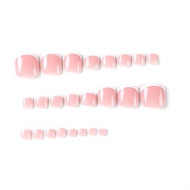 RUPOFUZA Press on Toenails Fake Toe Nails Short Glossy Designs Artificial Toenail White French Tip Toe Nails for Women 24Pcs (White French-3)