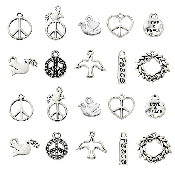 DanLingJewelry 100Pcs 10 Styles Peace Theme Charms Peace Sign Pigeon