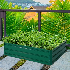 S AFSTAR Galvanized Raised Garden Beds, Outdoor Metal Raised Garden Bed w/Durable Steel Board, Premium Planter Box for Vegetables Flowers Herb Backyard, Patio, Balcony (47.5" L x 35.5" W x 12.0" H)