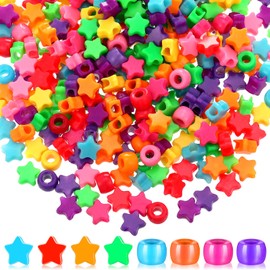 500 Pieces Colorful Pony Beads Star Pony Beads Barrel Shape Large Hole Acrylic Beads Bracelet Kawaii Rainbow Necklace Jewelry Making Craft Beads for Christmas Valentine's Giving DIY Jewelry Making