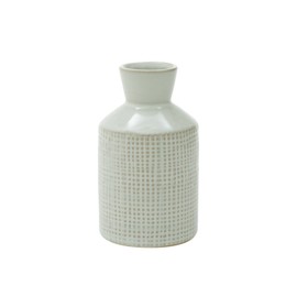 Kusso Grey Textured Ceramic Vase with Slim Neck Painted Square Textured Flowerpot for Fresh Flowers Dried Flowers
