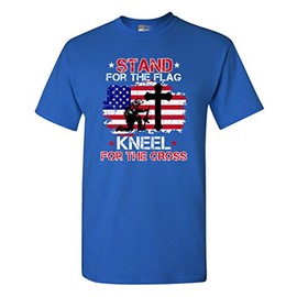 Stand for The Flag Kneel for The Cross Soldier Flag USA (C) DT Adult T-Shirt Tee (Large, Royal Blue)