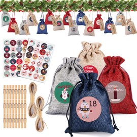 DazSpirit 24 Advent Calendar to Fill Fabric Bags, Jute Bags, Advent Calendar Bags, DIY Advent Calendar Bags to Fill Yourself, with 48 Stickers, Advent Bags for Children, Women and Men