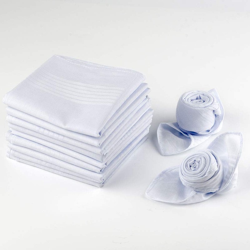 TUPARKA 12 Pack Pure White Cotton Handkerchiefs Large Pocket Squares