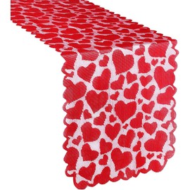 2Pcs Valentine's Day Heart Lace Table Runner,Red Heart Table Decoration Runner,for Wedding Proposal Candlelight Dinner Anniversary Engagement Valentine's Day Party Decor
