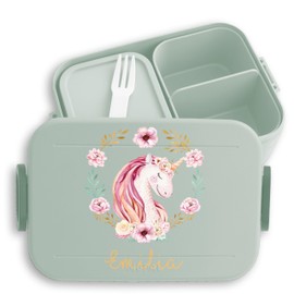 Children's Bento Box Midi Lunch Box for Mepal Bento Box - Cute Unicorn Lunch Box | Girls Gift for School | School Child Unicorn Motif - 900 ml - Sage Green - Lunch Box Unicorn Name Lunch Box