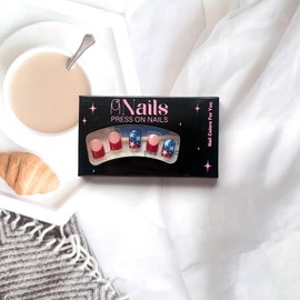 French Tip Press on Nails Short Square 4 th of July Fake Nails Stars Red Blue Glitters Patriotic Nail Designs Independence Day False Nails Glossy Full Cover Stick on Nails for Women Girls DIY Manicure