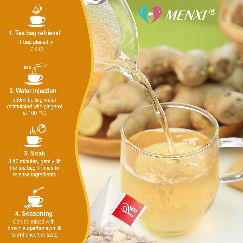 MENXI Ginger Tea 24 Bags No Additive Support Brain Weight