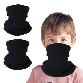 HEGCOIIE Pack of 2 Children's Loop Scarf, Fleece Tube Scarf, Neck Warmer, Windproof, Ski Mask, Warmer for Outdoor Skiing, Cycling, Black and black