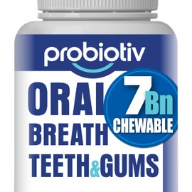 Probiotiv Oral Probiotics for Mouth Bad Breath 7 Billion CFU - Chewable Dental Probiotics for Teeth & Gums, Fresh Breath Freshener, Supports Oral Microbiome & Healthy Mouth