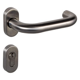Gedotec Amsterdam Door Handle U-Shape Door Handle Garden Gate Door Fitting Stainless Steel Door Handle Set on Oval Rosettes Handle Set PZ Cylinder 1 Set Door Set Including Mounting Material