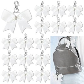 Tondiamo Cheer Bow Keychain Cheer Keychain with Rhinestones Cheerleader Keyrings for Teen Girls Cheerleading Sports Accessory(Glitter White, 16 Pcs)