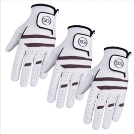 Pack of 3 Men's Golf Gloves, 100% Cabretta Leather, Soft Feel Grip & Comfortable, Left & Right Handed Golfer, Suitable in All Weather Conditions for Golf & Tennis Trainings/Matches (M, Left)