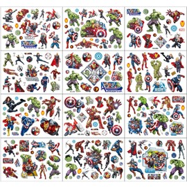 LEIAOLY Temporary Tattoos for Kids, 12 Sheets Waterproof Superhero Stickers Fake Tattoo Set Boy Girl Teens, Birthday Party Favors Supplies Gifts, Multi-colored, 15.5 * 11cm, 6.1 * 4.33inches