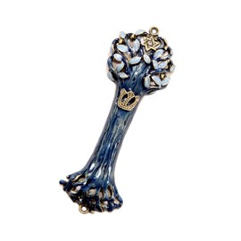 Bless This House with Tree of Life Mezuzah - Estuche para mezuzah con diseño de textura de madera, hecho con David Star para los hogares judíos, color azul índigo